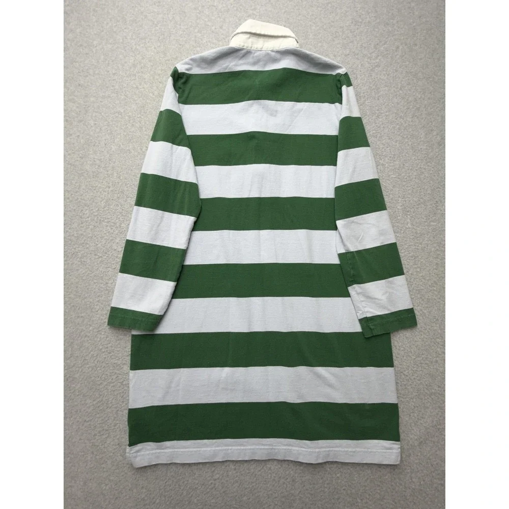 J.Crew Always Rugby Polo Shirt‎ Mens L Green White Stripe Long Sleeve Casual